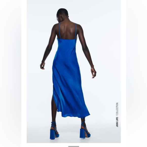 ZARA SATIN LINGERIE STYLE DRESS COBALT - Picture 4 of 9